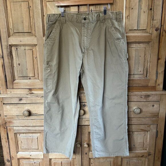 Carhartt 40‎ X 30 Pants Tan Pockets Cargo Button Zipper Straight Leg Khaki - Picture 1 of 14